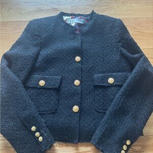 Zara Black Bouclé Jacket with Gold Buttons